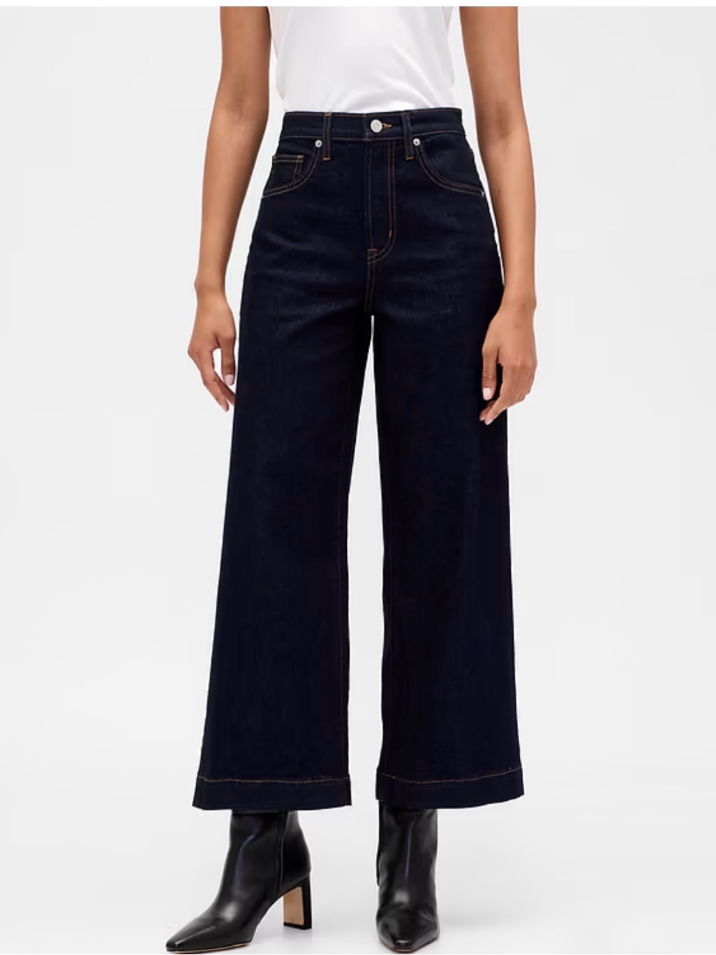 Gap High Rise Wide Leg Cropped Jeans - Dark Wash
